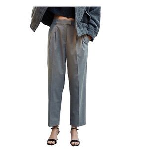 H&M classic grey ankle-length trousers high rise elastic waist cropped pants 4
